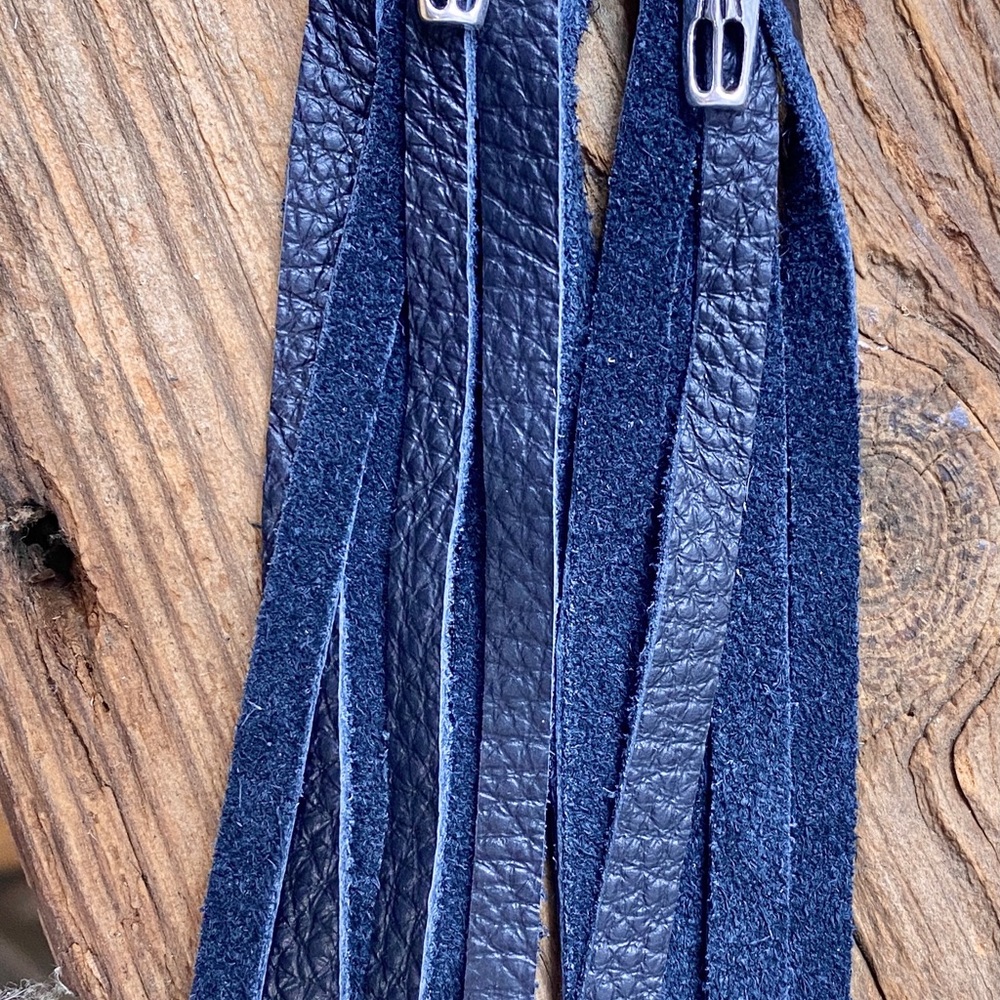 leather fringe earrings, steer head, leather tassel earrings, boho, western. USA - Picture 3 of 3